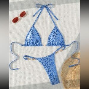 SHEIN Swim Leopard Print Halter Tie Sexy Bikini Two-Piece Set, size large
